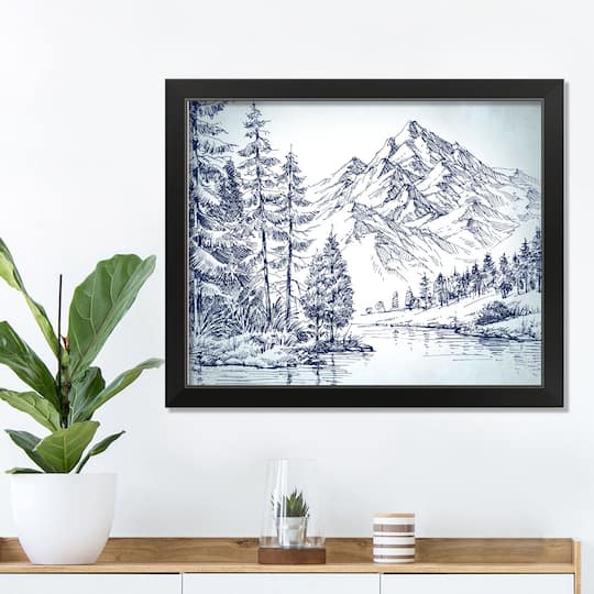 20" Mountain Forest Drawing Framed Wall Art